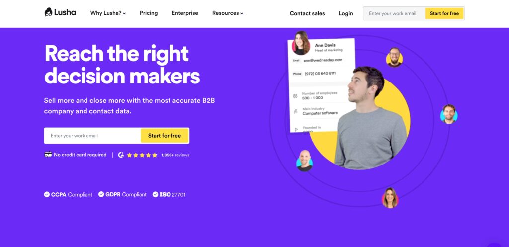 Lusha home page - prospecting tools