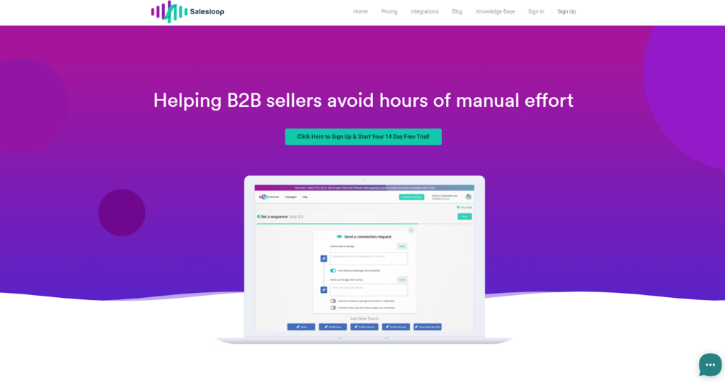 SalesLoop is a sales engagement platform for automating outreach and follow-up activities, with email tracking and campaign automation features.
