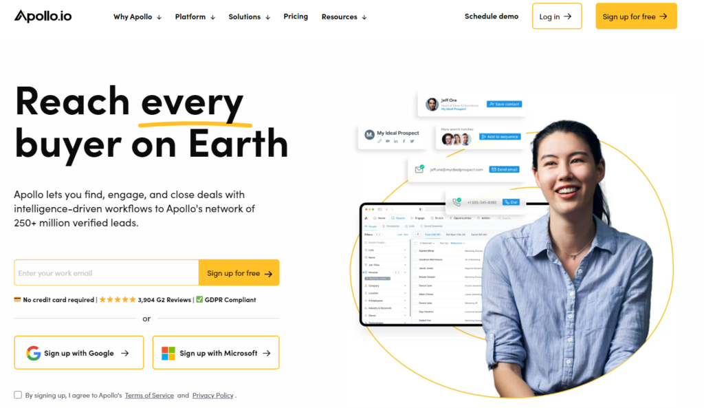 Apollo.io is a sales engagement platform that helps businesses find and connect with potential customers using contact and account data.