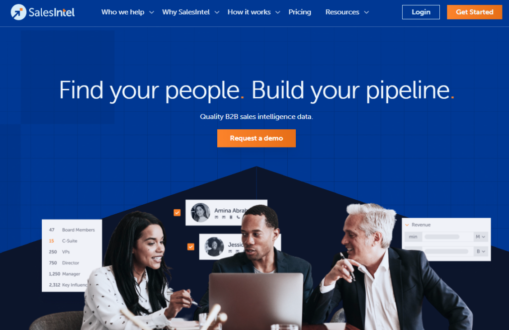 SalesIntel is a B2B lead generation platform that offers contact and account data, technographic data, intent data, and more to sales and marketing teams.