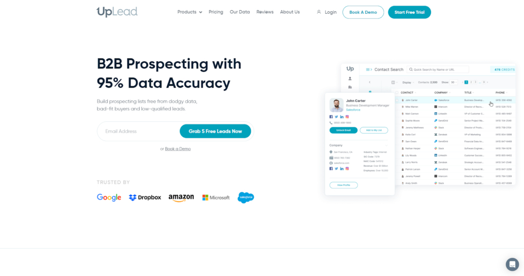 Uplead home page - prospecting tools