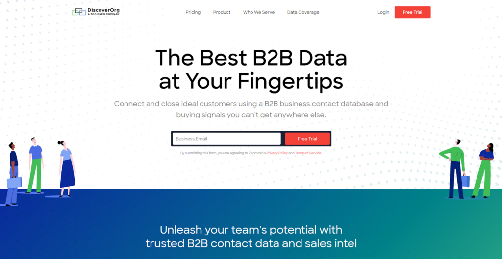 DiscoverOrg home page - prospecting tools