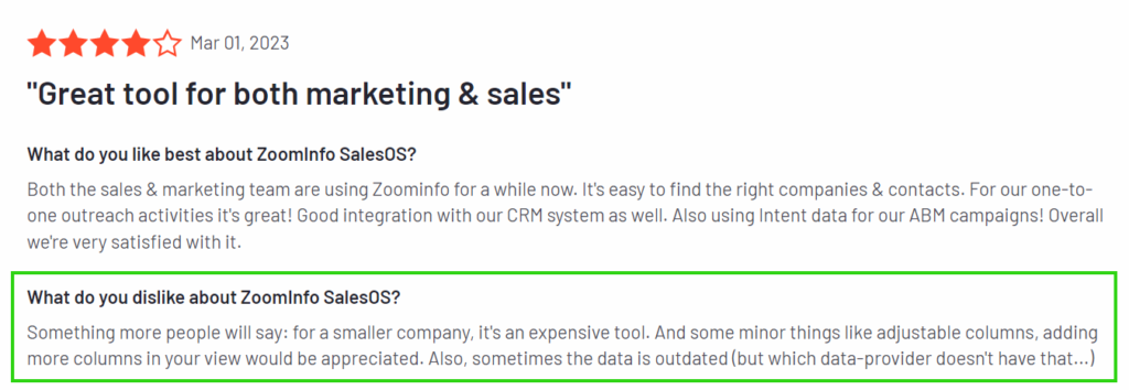 ZoomInfo negative customer review