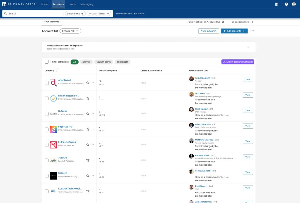 Linkedin sales navigator account list