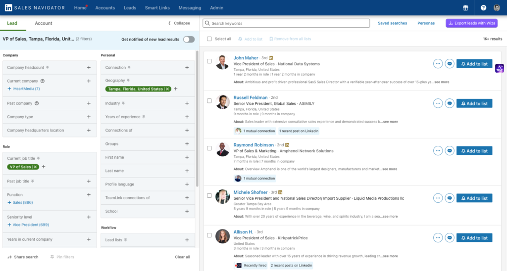 linkedin sales navigator search page