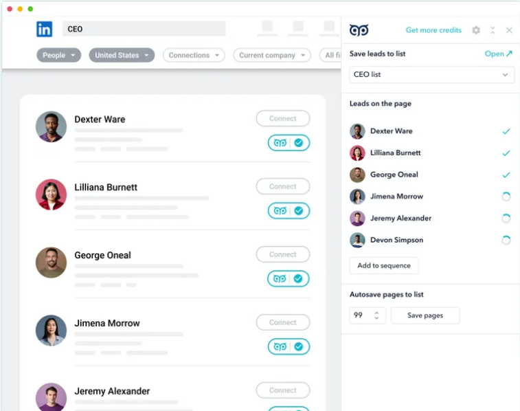 GetProspect list view Chrome extension interface