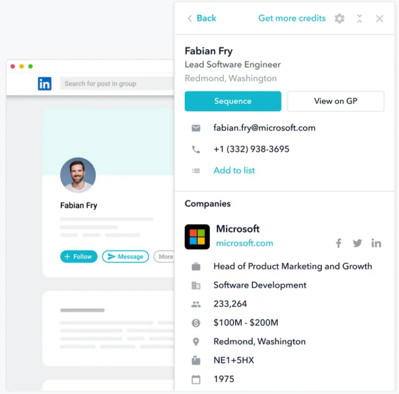 GetProspect profile view Chrome extension interface