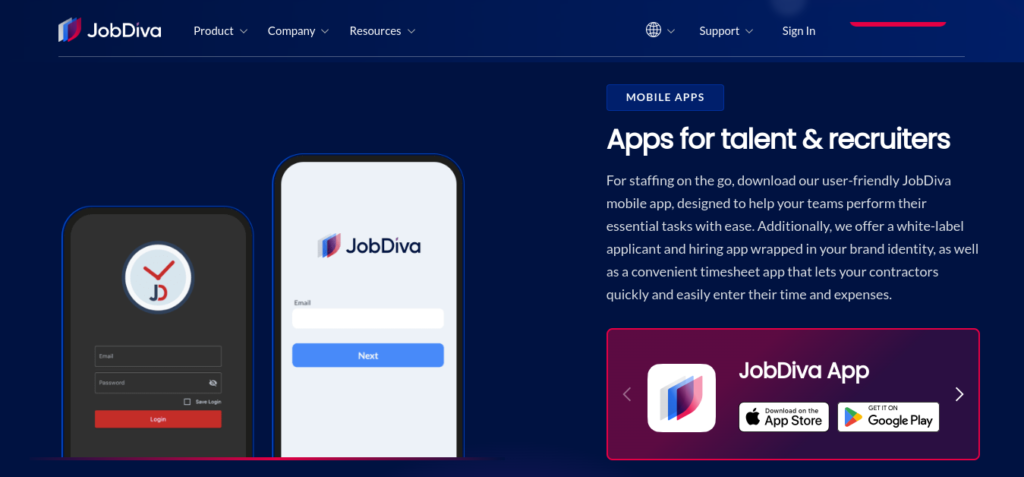 Screenshot of JobDiva, a LinkedIn Recruiter alternative