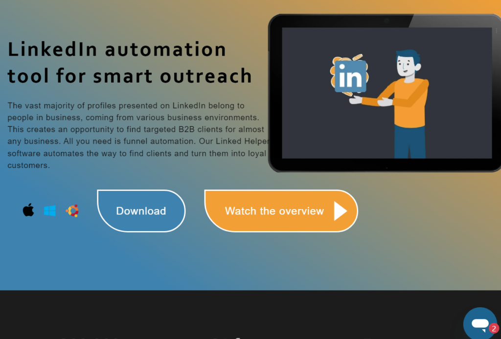 Screenshot of Linked Helper homepage, one of the best Evaboot alternatives.