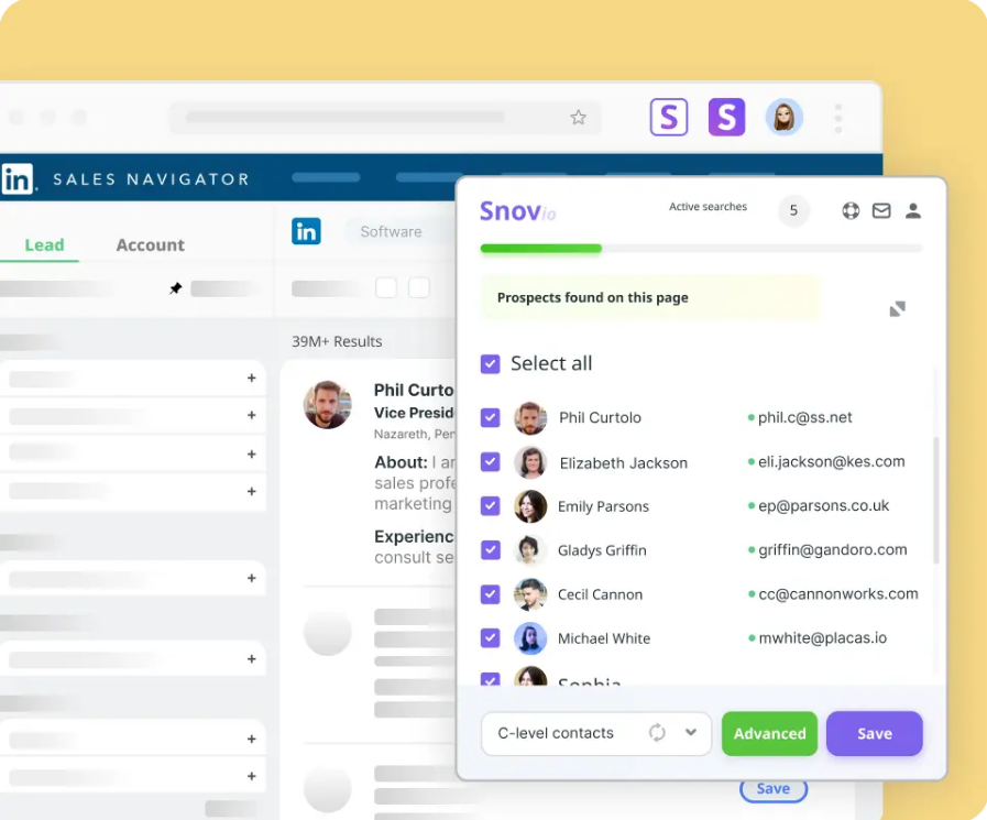 Snov.io Chrome extension preview