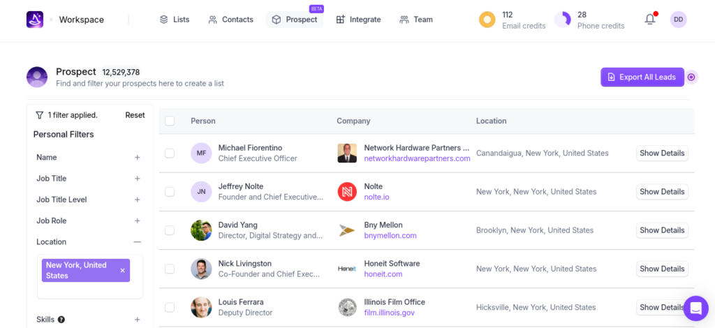 Screenshot of Wiza Prospect, a LinkedIn Recruiter alternative