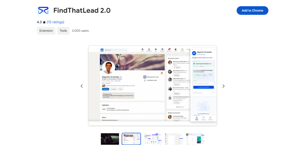 FindThatLead 2.0 email finder Chrome extension in the Chrome web store
