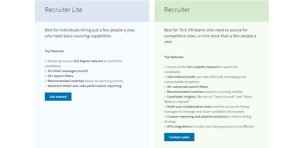 A comparison of different recruiter LinkedIn account types - Recruiter Lite vs Recruiter