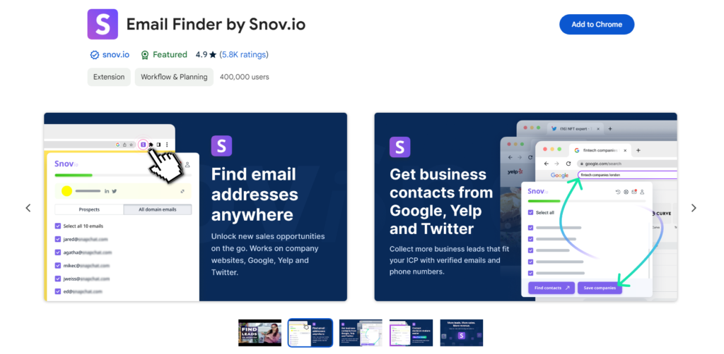 Email Finder by Snov.io email finder Chrome extension in the Chrome web store