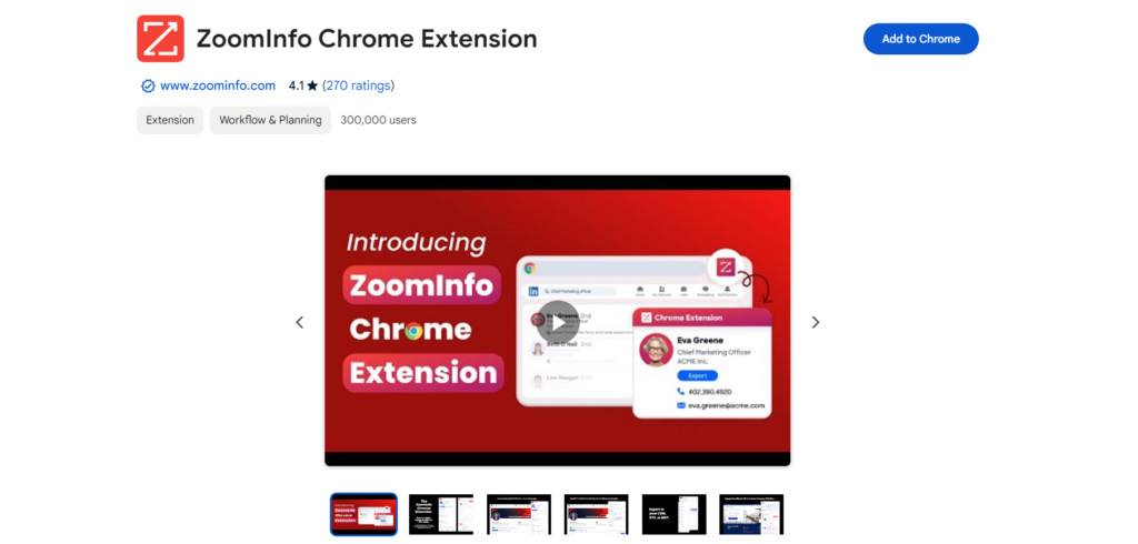 ZoomInfo Chrome extension in the Chrome web store