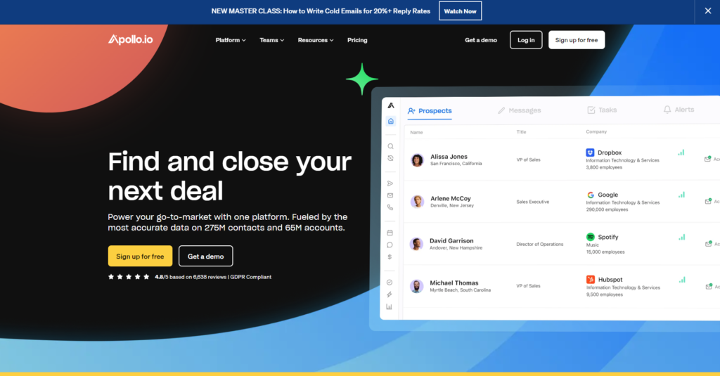 Apollo home page - prospecting tools
