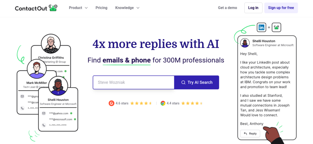 ContactOut sourcing tool home page