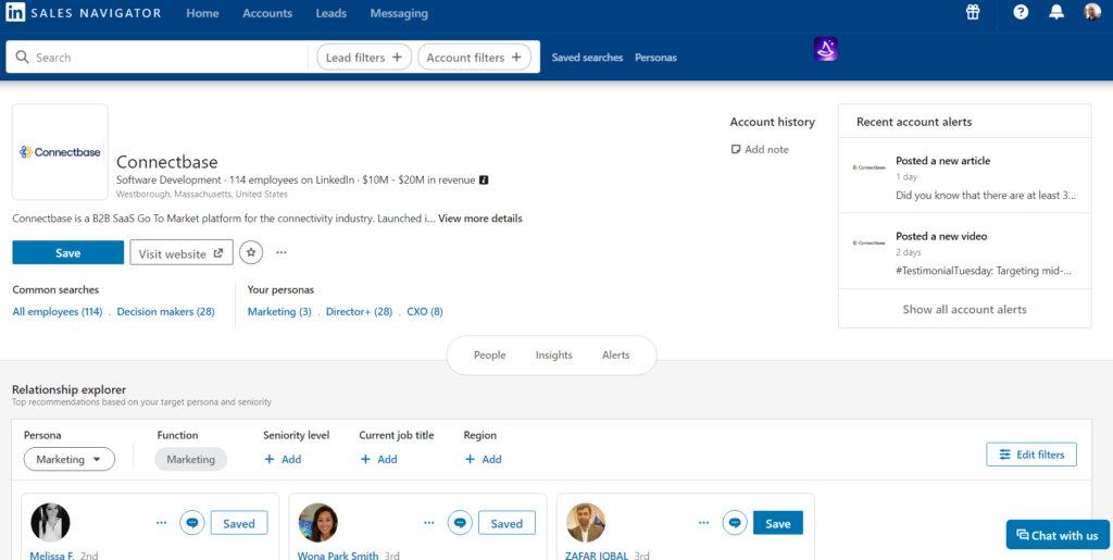 Example of a LinkedIn Sales Navigator company page