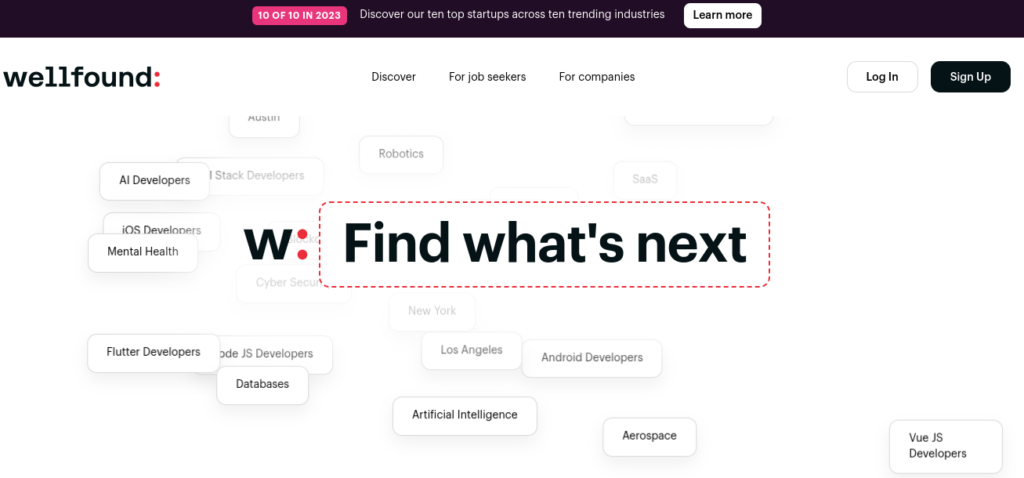 wellfound home page - candidate sourcing tools